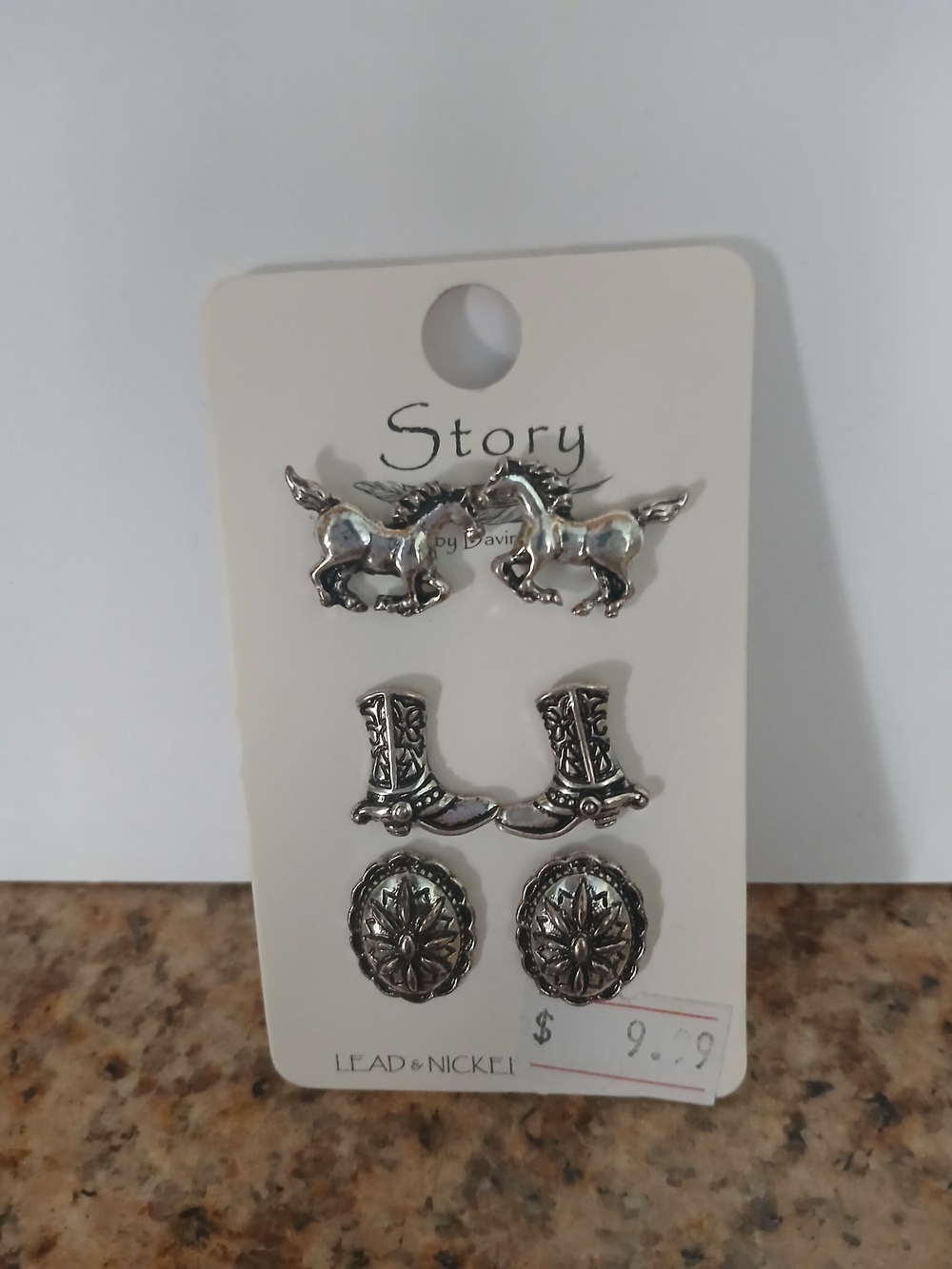 Story  Silver-Tone Unicorn, Boot & Floral Earring Set